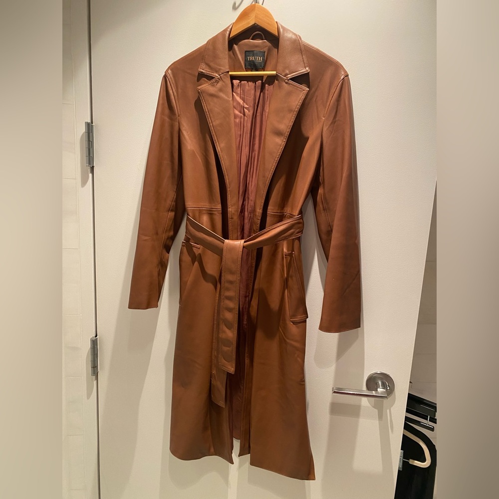 COPY - Banana republic faux leather long coat. In camel color.